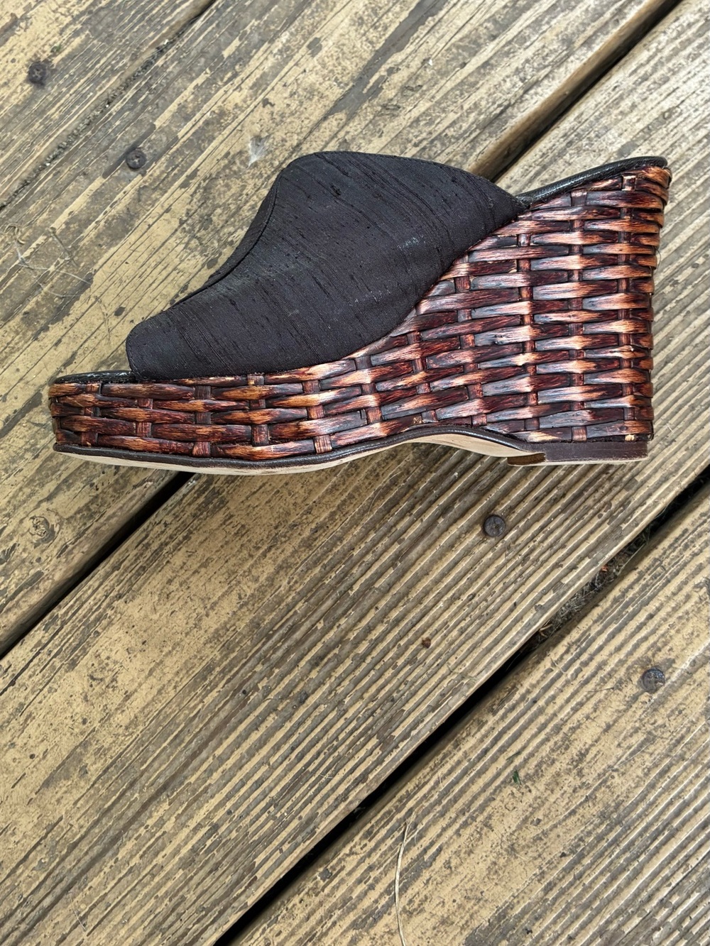Rare Vintage Charles Jourden Pair Woven Basketweave Wedge Mules Spain- 7.5
